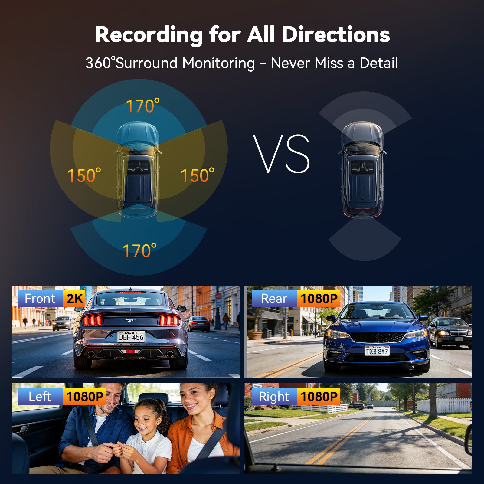 AZDOME M350 3/4‑Channel Dash Cam | 2K Front + 1080P x3 | 5G WiFi GPS | Voice Control | IR Night Vision