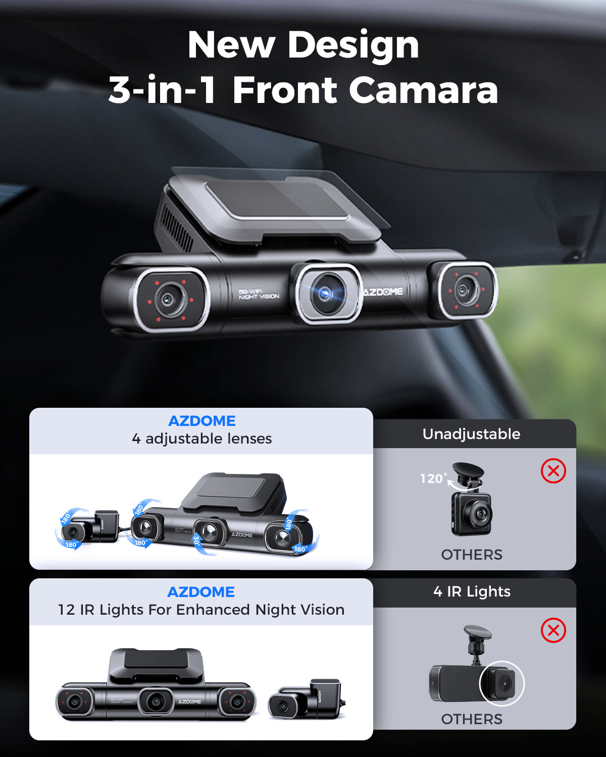 AZDOME 4 Channel 360° Dash Cam Front Rear Inside with 128GB eMMC, 2K+1080P*3 Dashcam 5G WiFi Dash Camera for Cars, IR Night Vision, Smart Voice Control, Parking Mode, Fatigue Driving Reminder M660
