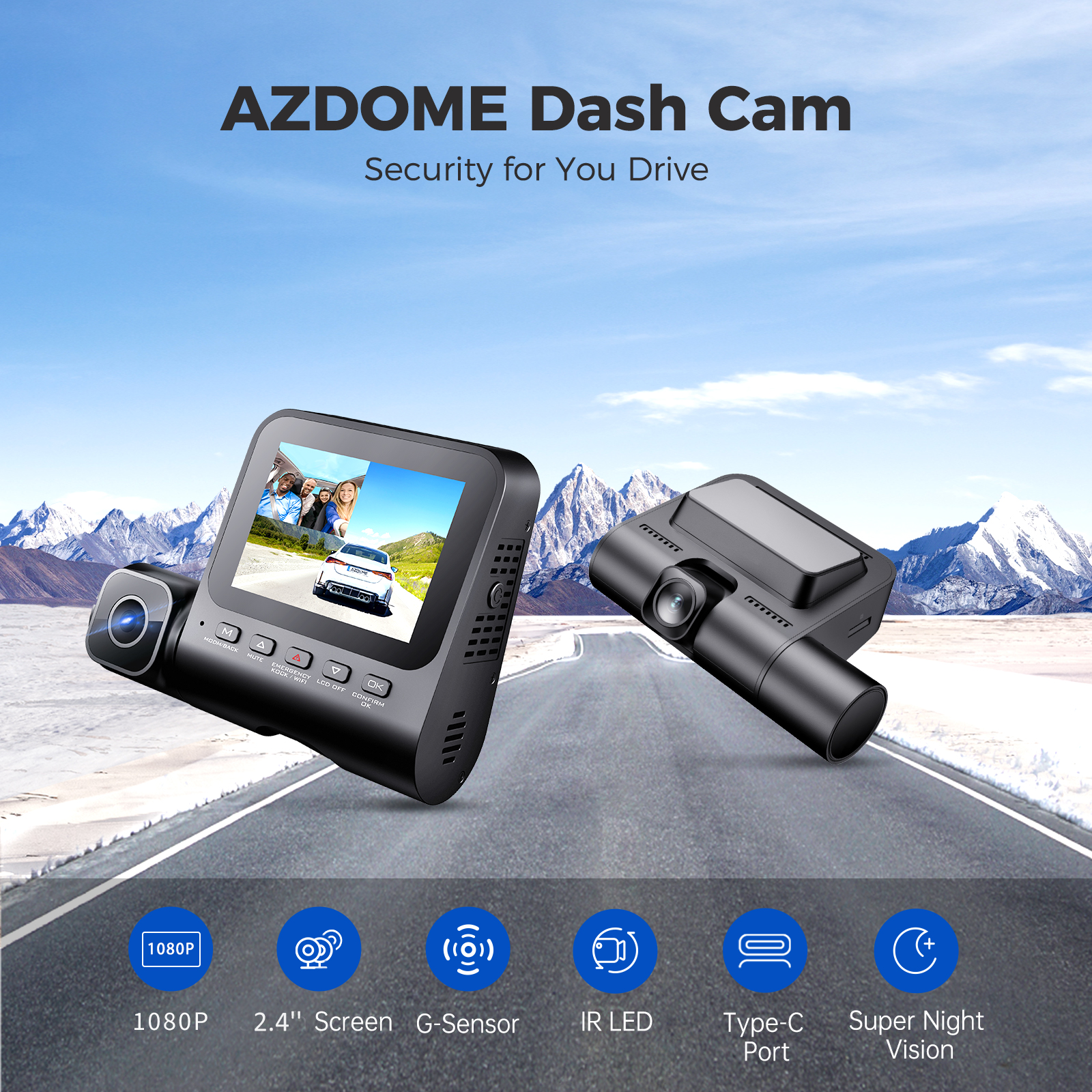 AZDOME V600 3 Channels Dash Cam Front Rear and Inside, 1080P FHD Dashboard Camera, 2.4" IPS Screen Dashcam, Waterproof Backup Camera Night Vision, 24H Parking Monitor, G-Sensor Wide Angle Dual Lens Dashcam - AZDOME Official Stores
