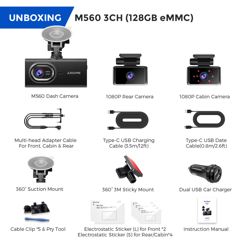 AZDOME M560 3CH Dash Cam 4K with 4" Touch Screen IR Night Vision 24H Parking Mode - AZDOME Official Stores