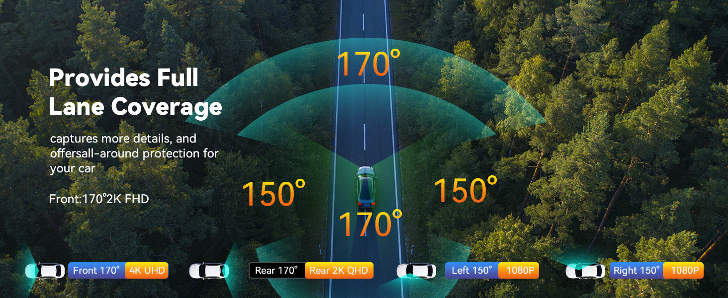 AZDOME M350 3/4‑Channel Dash Cam | 2K Front + 1080P x3 | 5G WiFi GPS | Voice Control | IR Night Vision