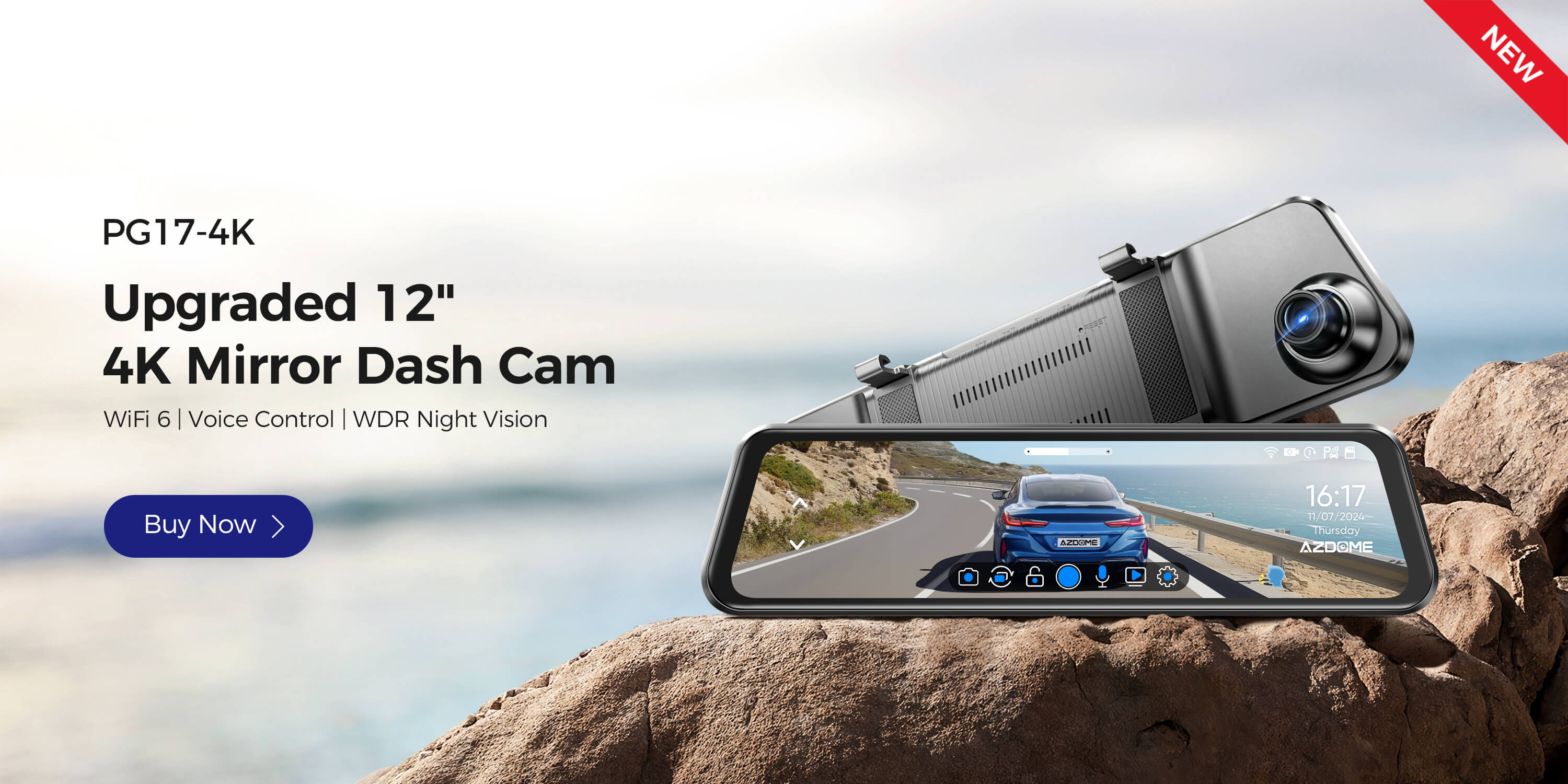 AZDOME PG17 2CH Mirror Dash Cam 4K with 12" Touch Screen 