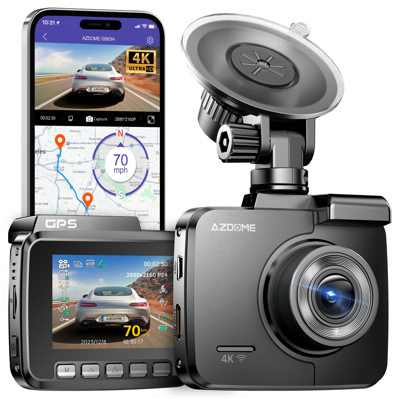 AZDOME M300S 4K Dash Cam with 5.8G WiFi Free 64GB SD Card, 170° Dash C –  AZDOME Official Stores