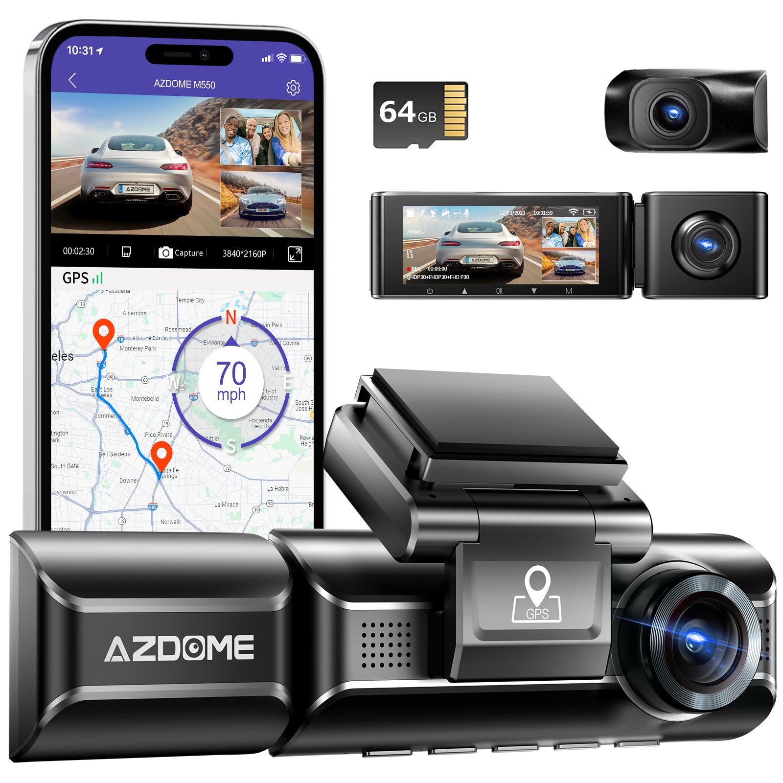 AZDOME M550 3CH Dash Cam 4K with 3.19" Screen IR Night Vision 24H Parking Mode - AZDOME Official Stores