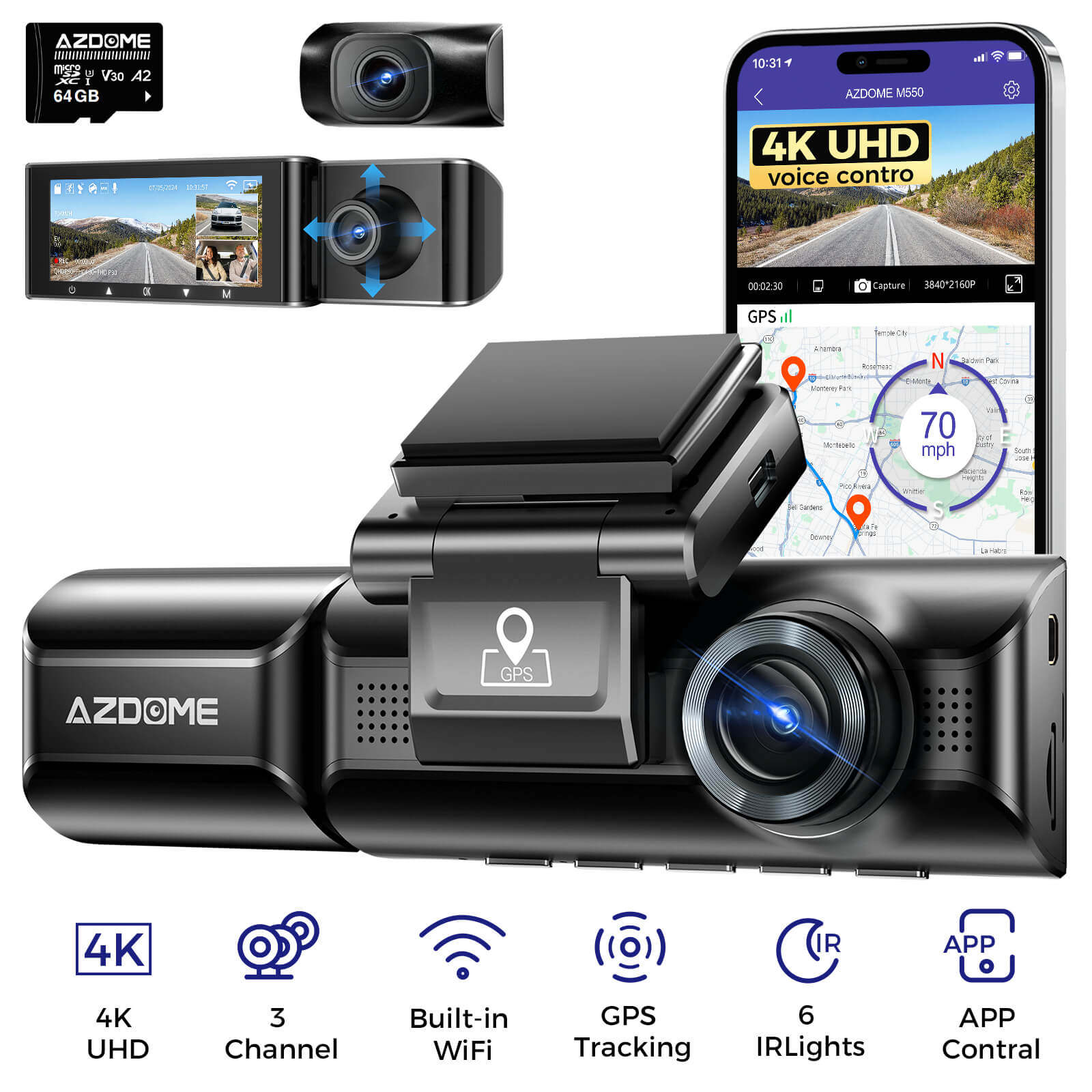 AZDOME M550 3CH Dash Cam 