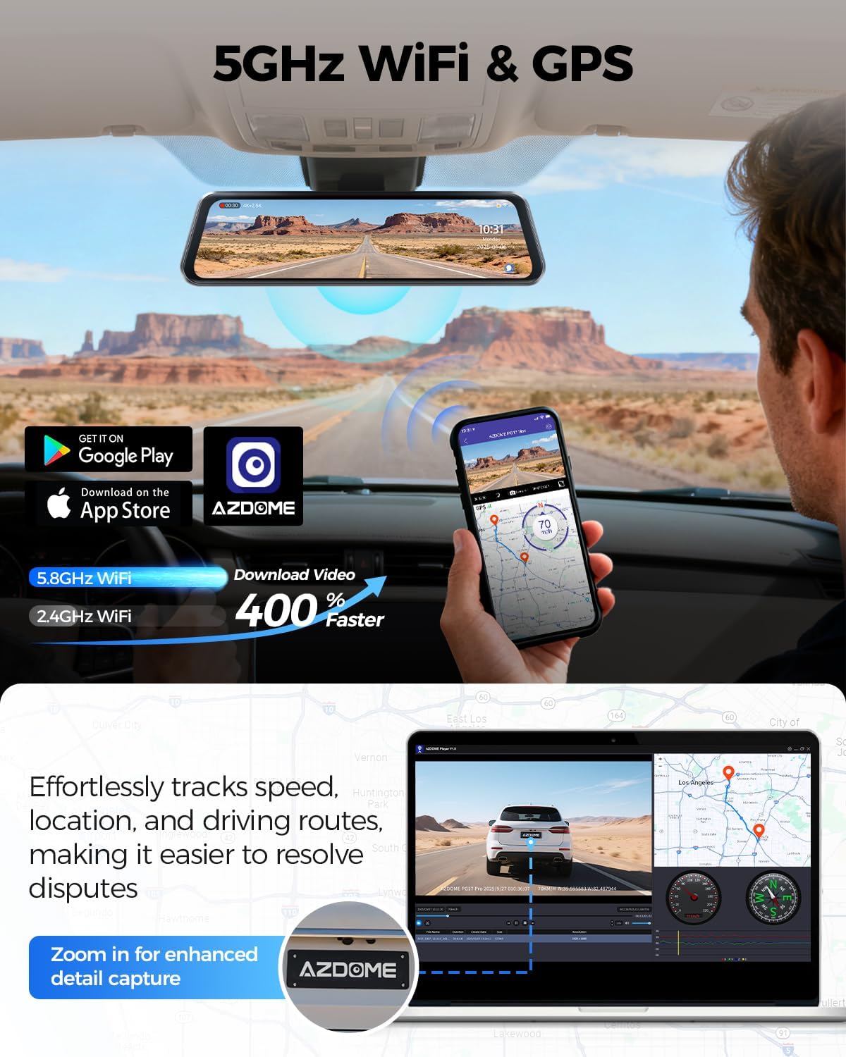 AZDOME PG17 Pro STARVIS 2 Mirror Dash Cam Front and Rear with IMX678, ADAS 12" Rear View Mirror Camera, 4K+ 2.5K Dual HDR Dash Camera for Cars, 5.8GHz WiFi Car Camera with 128GB Card Voice Control GPS Visit the AZDOME Store
