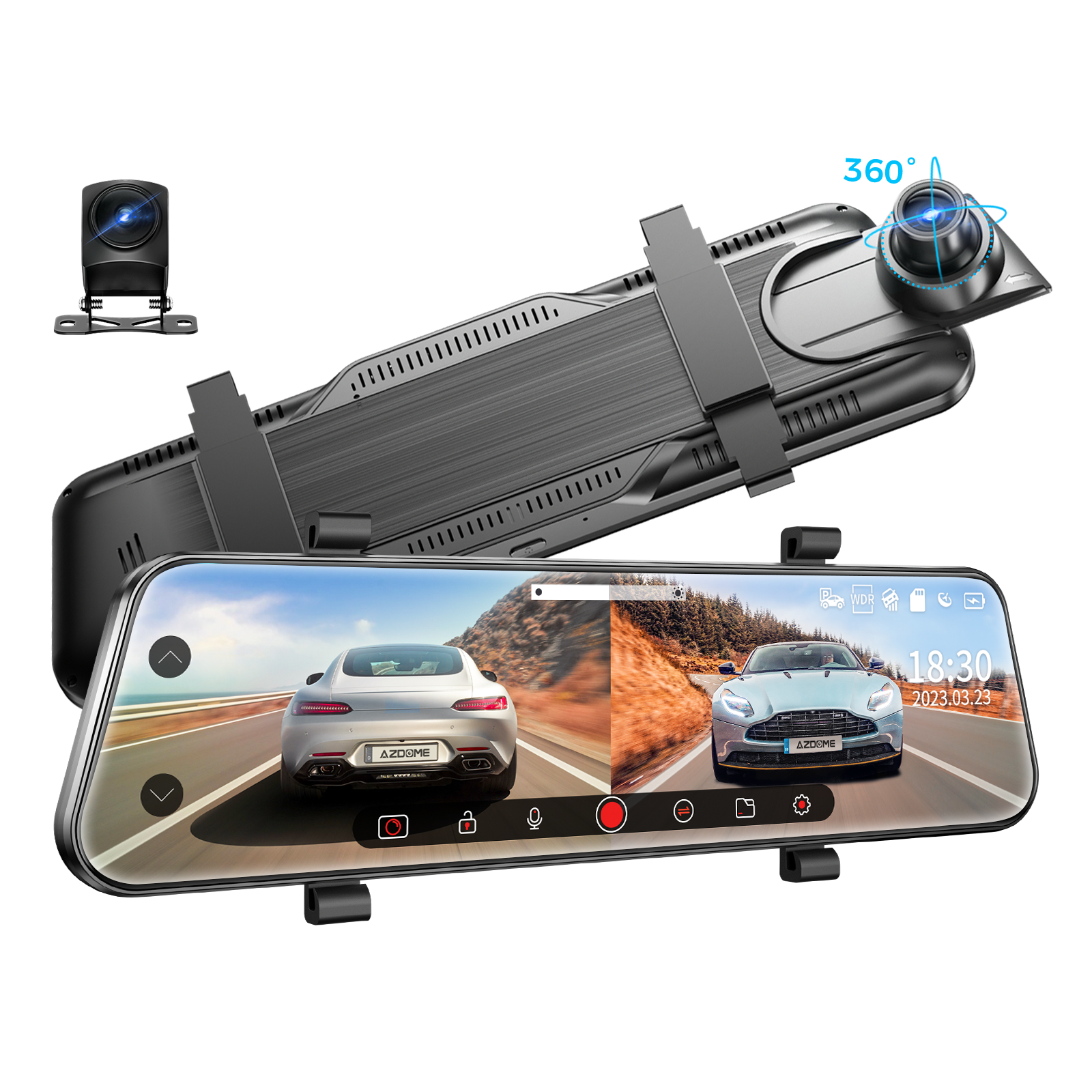 AZDOME PG02S-R 2CH Mirror Dash Cam 2.5K with 10" Touch Screen Parking Assistance - AZDOME Official Stores