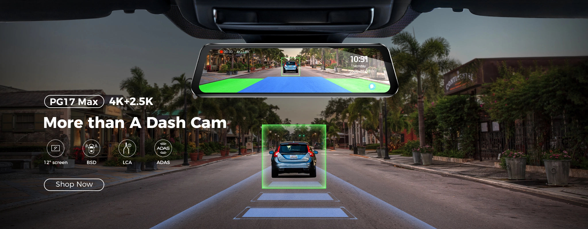 AZDOME PG17_Max 4K Mirror Dash Cam with BSD LCA ADAS