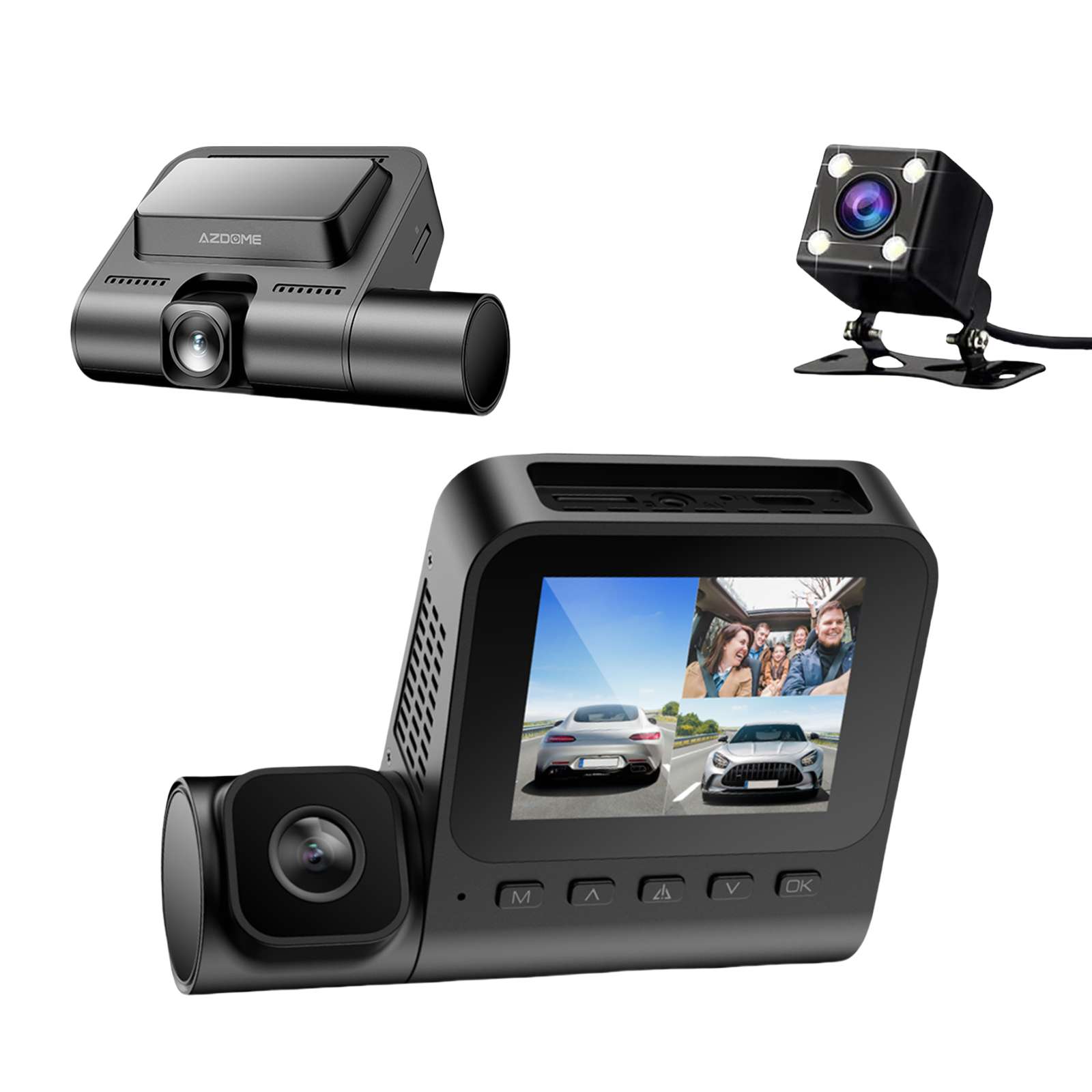AZDOME V600 3 Channels Dash Cam Front Rear and Inside, 1080P FHD Dashboard Camera, 2.4" IPS Screen Dashcam, Waterproof Backup Camera Night Vision, 24H Parking Monitor, G-Sensor Wide Angle Dual Lens Dashcam - AZDOME Official Stores