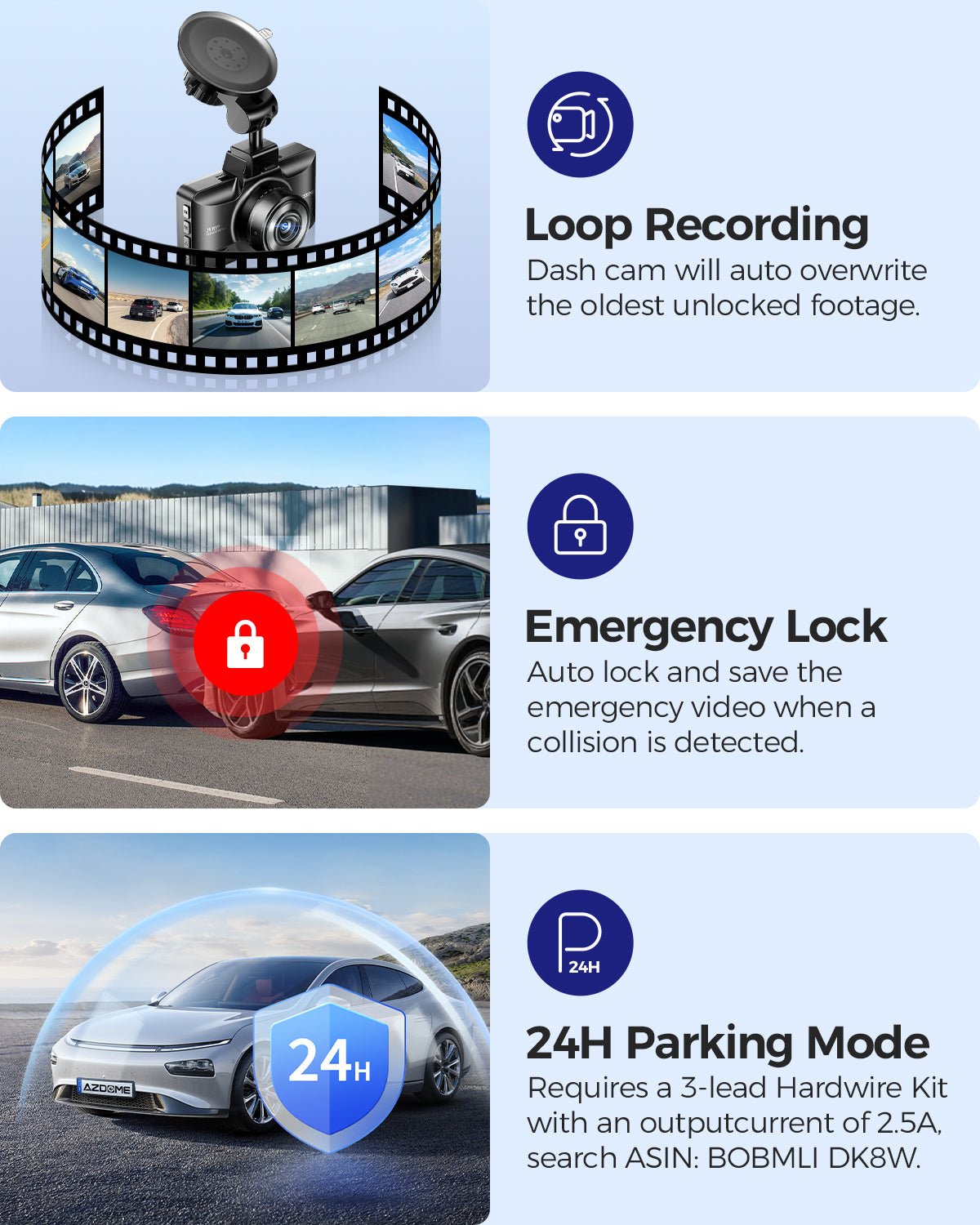 AZDOME M01 Pro 3K WiFi Dual Dash Cam | Front & Rear 3" IPS Screen | ADAS & GPS - AZDOME Official Stores