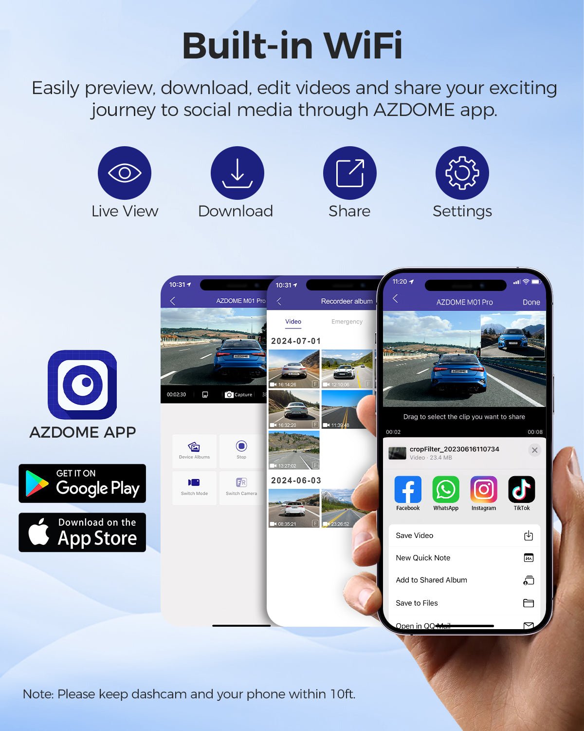 AZDOME M01 Pro 3K WiFi Dual Dash Cam | Front & Rear 3" IPS Screen | ADAS & GPS - AZDOME Official Stores
