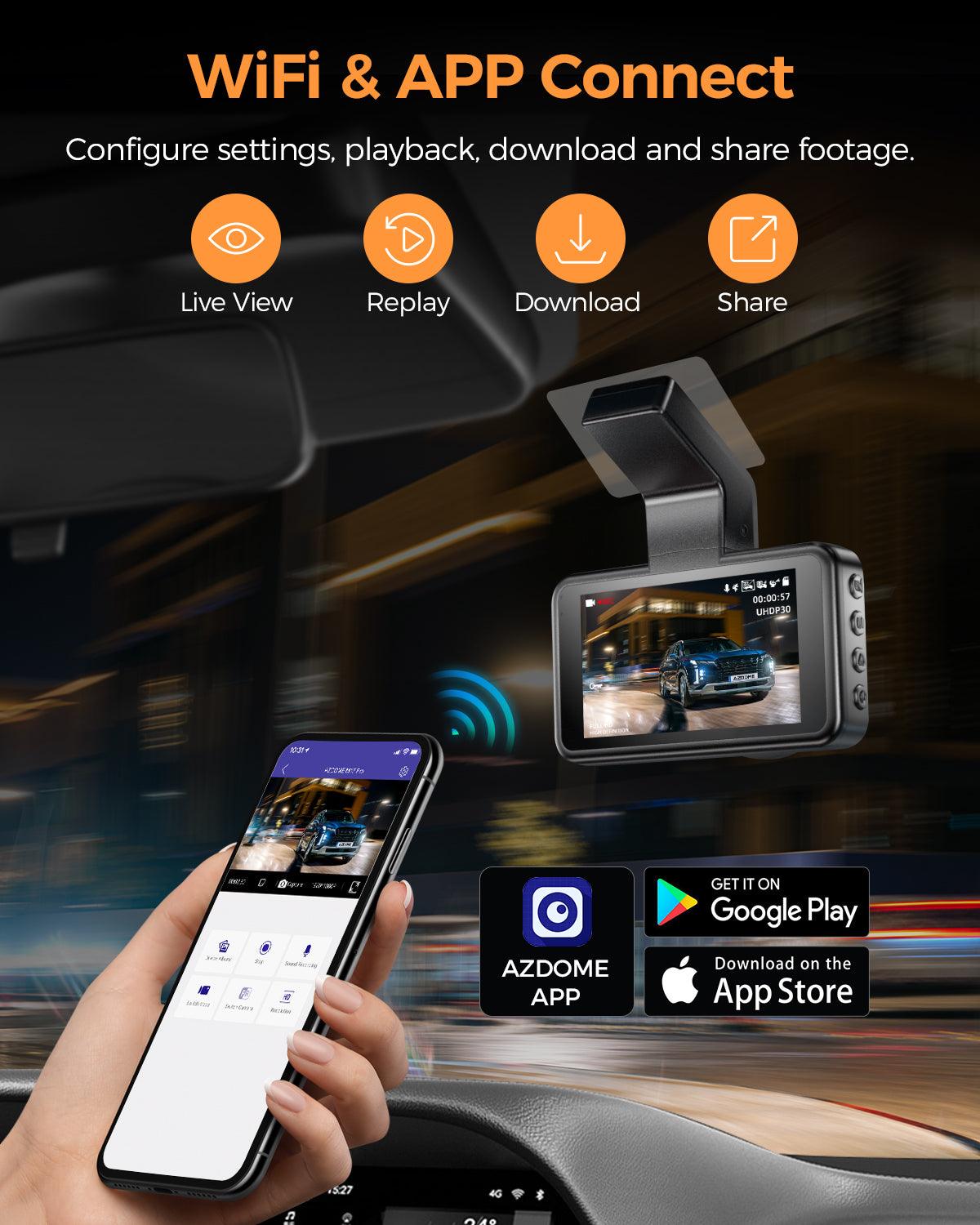 AZDOME M17 Pro 4K WiFi 6 Dash Cam - Compact Dual View & GPS
