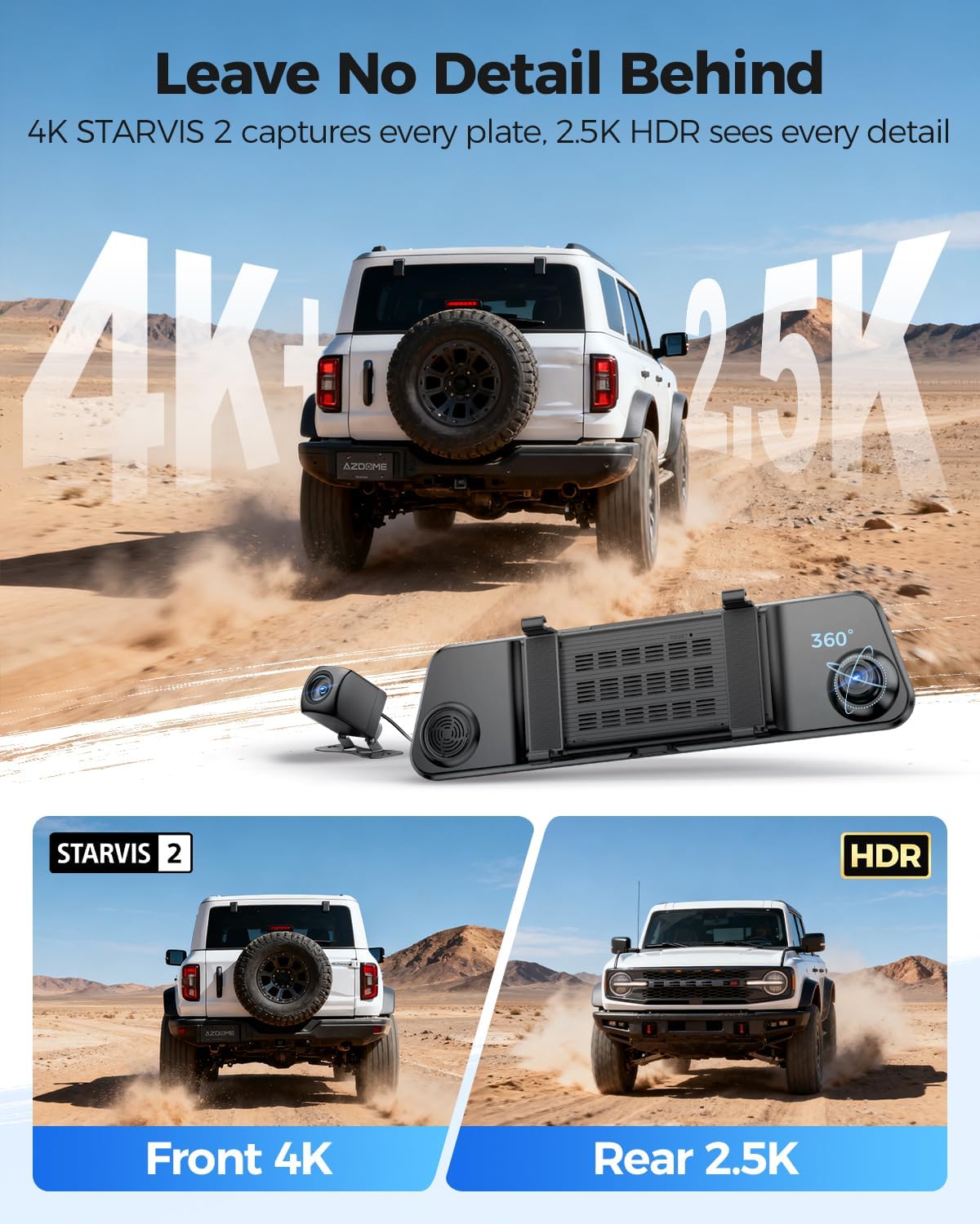 AZDOME PG17 Pro STARVIS 2 Mirror Dash Cam | 4K + 2.5K Dual HDR | 12" Touchscreen ADAS - AZDOME Official Stores