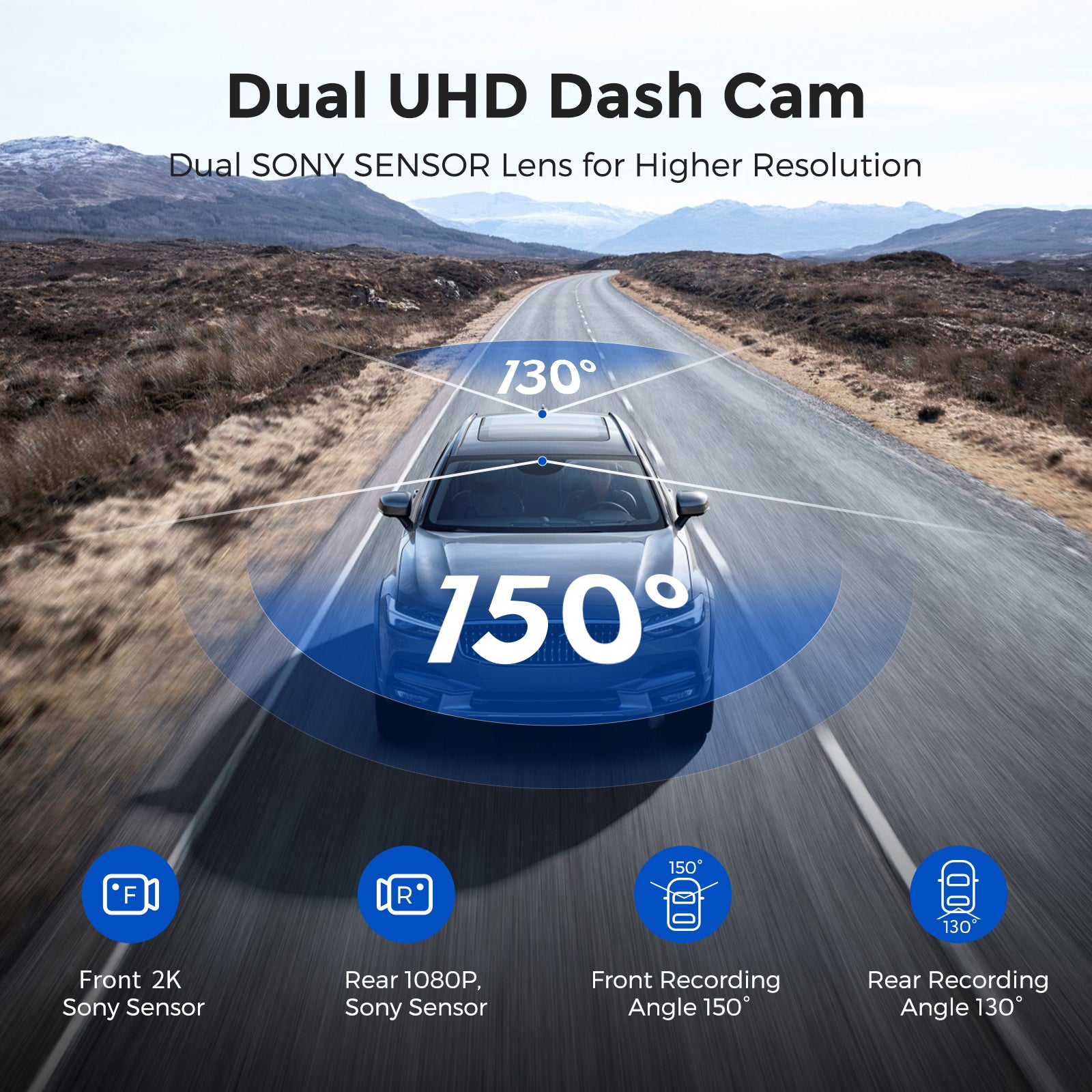 AZDOME AR09 Dual UHD Dash Cam for car,Dual SONY sensor Lens for Higher Resolution,2K UHD Recording