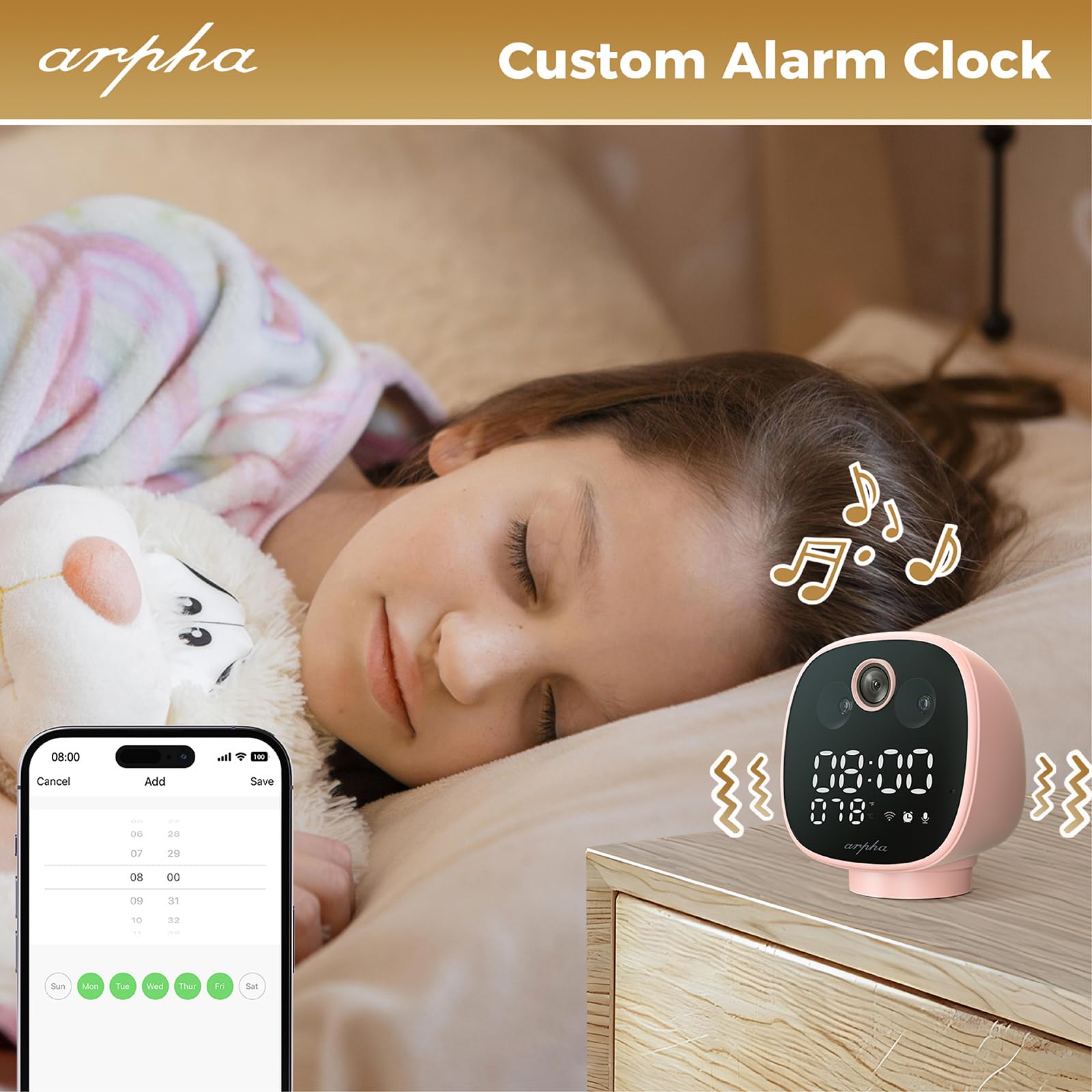 ARPHA Nanny-Cam 1080P Smart Baby Monitor | 355° Pan & Tilt | Temp Monitoring & One-Touch Call