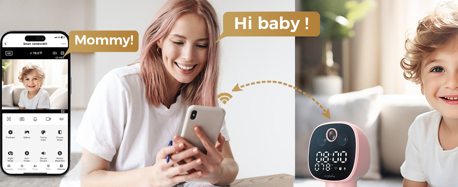 ARPHA Nanny-Cam 1080P Smart Baby Monitor | 355° Pan & Tilt | Temp Monitoring & One-Touch Call