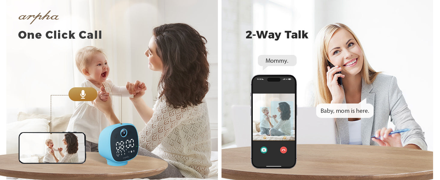 ARPHA Nanny-Cam 1080P Smart Baby Monitor | 355° Pan & Tilt | Temp Monitoring & One-Touch Call