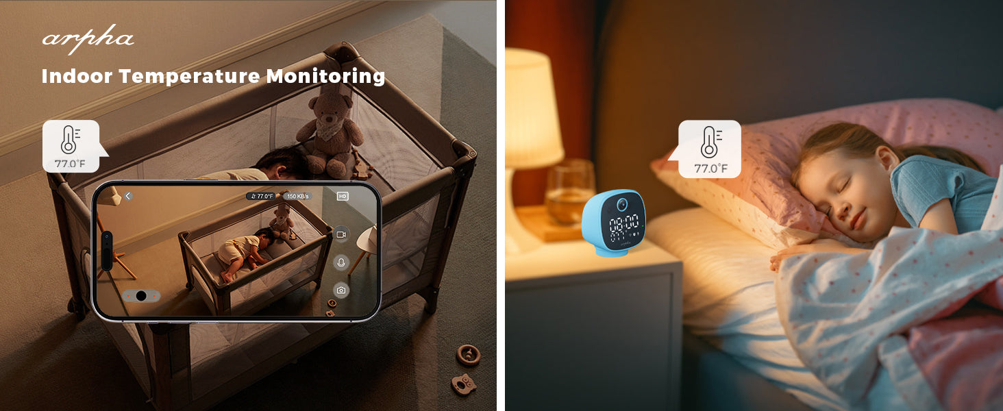 ARPHA Nanny-Cam 1080P Smart Baby Monitor | 355° Pan & Tilt | Temp Monitoring & One-Touch Call