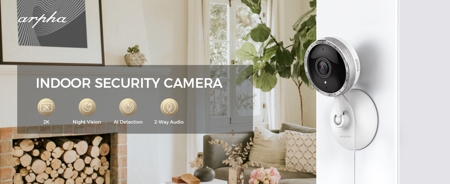 ARPHA Insight 2K Indoor Security Camera | Smart Pet & Home Monitor | AI Human & Sound Detection