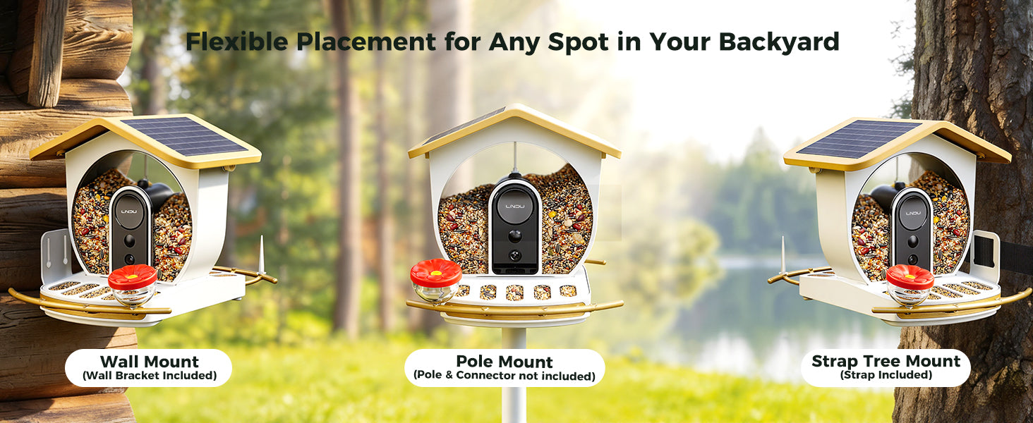 LNDU Aviary Smart Bird Feeder | Dual 1080P 50FPS Cameras | AI Bird Species Recognition & Solar Powered