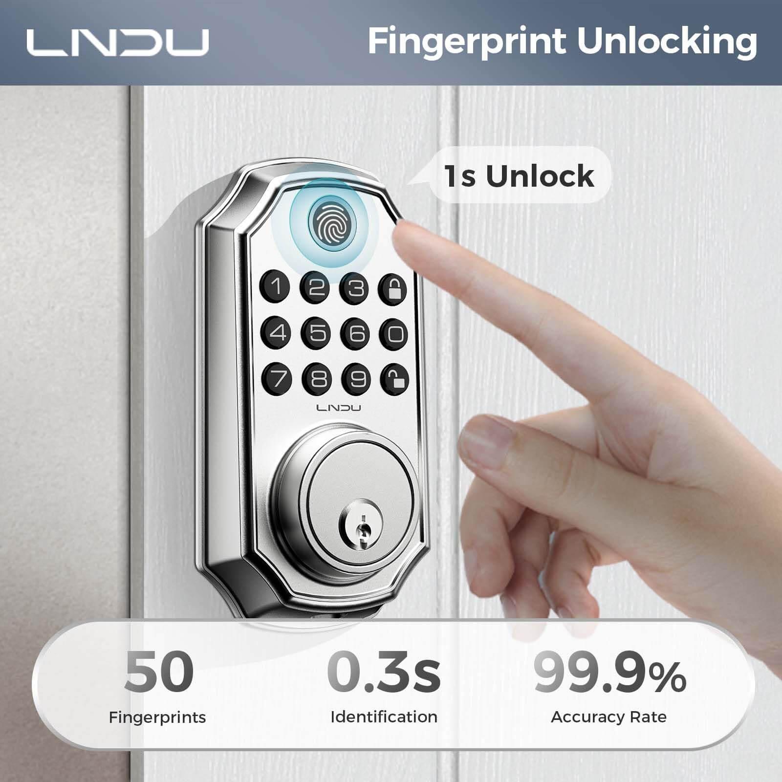 LNDU D280 Keyless Entry Door Lock with App Control Fingerprint Unlock - AZDOME Official Stores