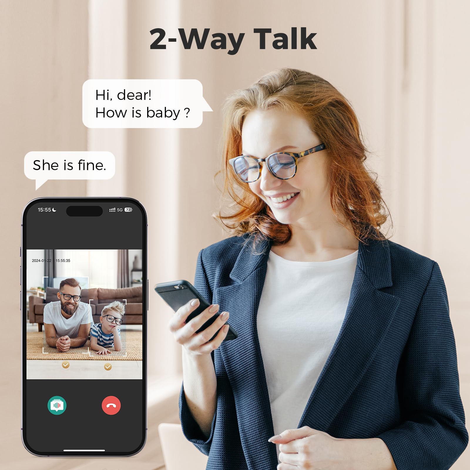 ARPHA Nanny-Cam 1080P Smart Baby Monitor | 355° Pan & Tilt | Temp Monitoring & One-Touch Call