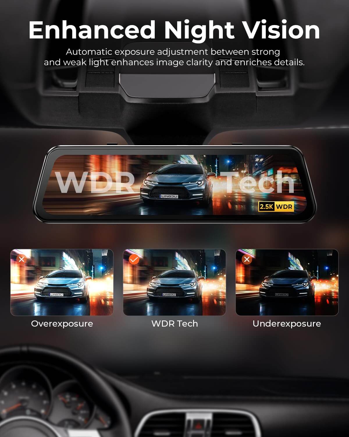 LINGDU LD2K 2CH Mirror Dash Cam 2.5K with 10" Touch Screen WDR Night Vision 24H Parking Mode - AZDOME Official Stores
