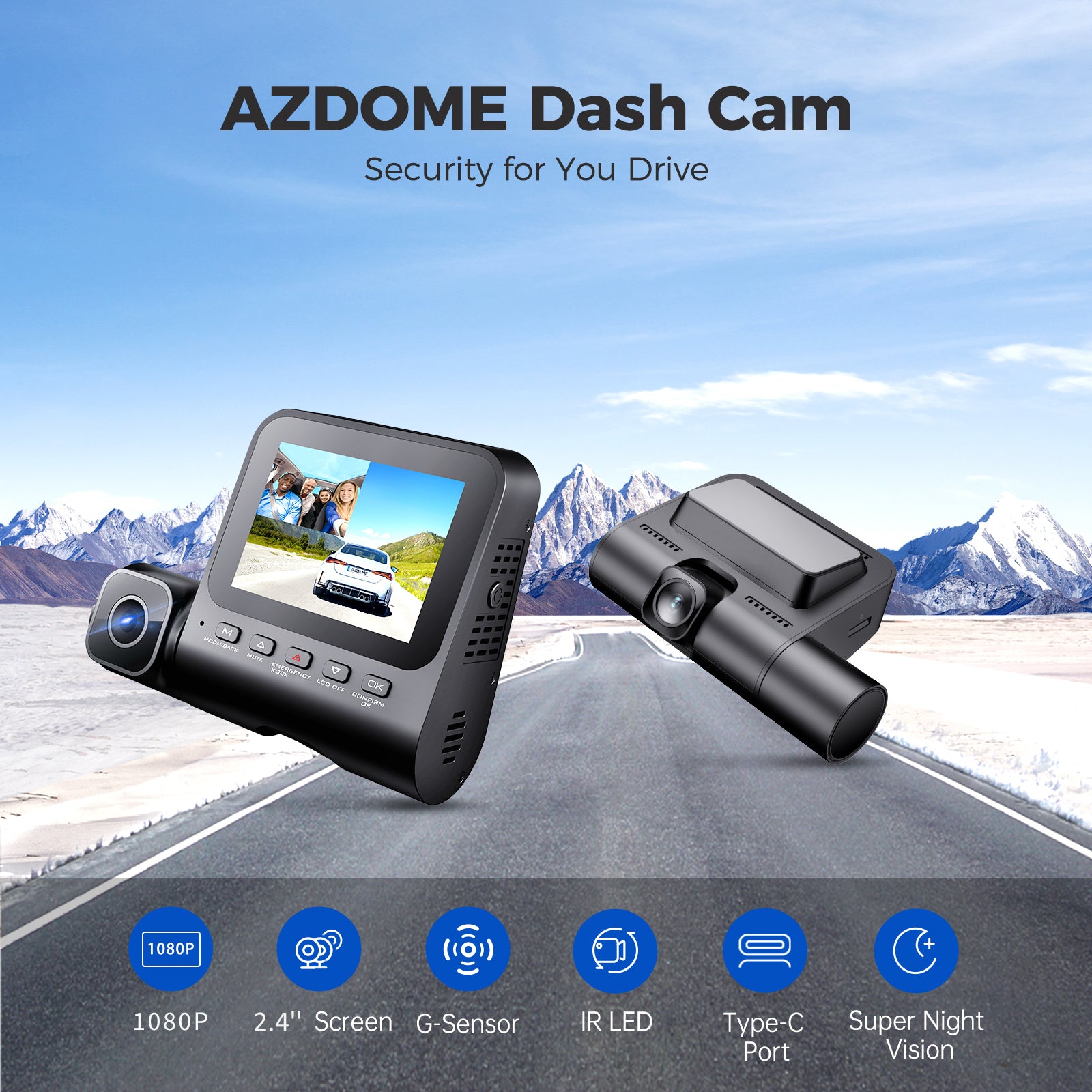 AZDOME V600 Dual Dash Cam Front and Rear, 1080P FHD Dashboard Camera, 2.4" IPS Screen Dashcam, Waterproof Backup Camera Night Vision, 24H Parking Monitor, G-Sensor Wide Angle Dual Lens Dashcam - AZDOME Official Stores