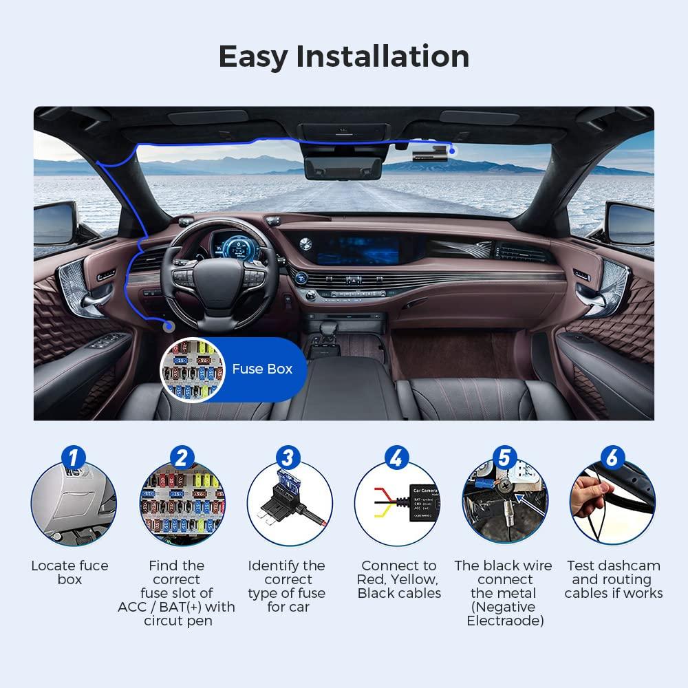 AZDOME JYX04 3-Lead Acc Hardwire Kit Micro-USB Port for Dash Cam, 12ft with Fuse Kit - AZDOME Official Stores