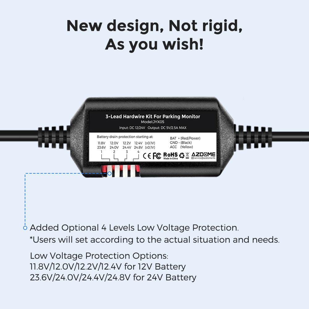AZDOME JYX05 3 - Lead Hardwire Kit | Type - C | 24H Parking Mode & Battery Protection - AZDOME Official Stores
